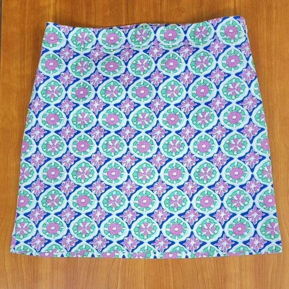 Talbots Purple Green Canvas A-Line Medallion Print Skirt - 12 - Picture 7 of 11